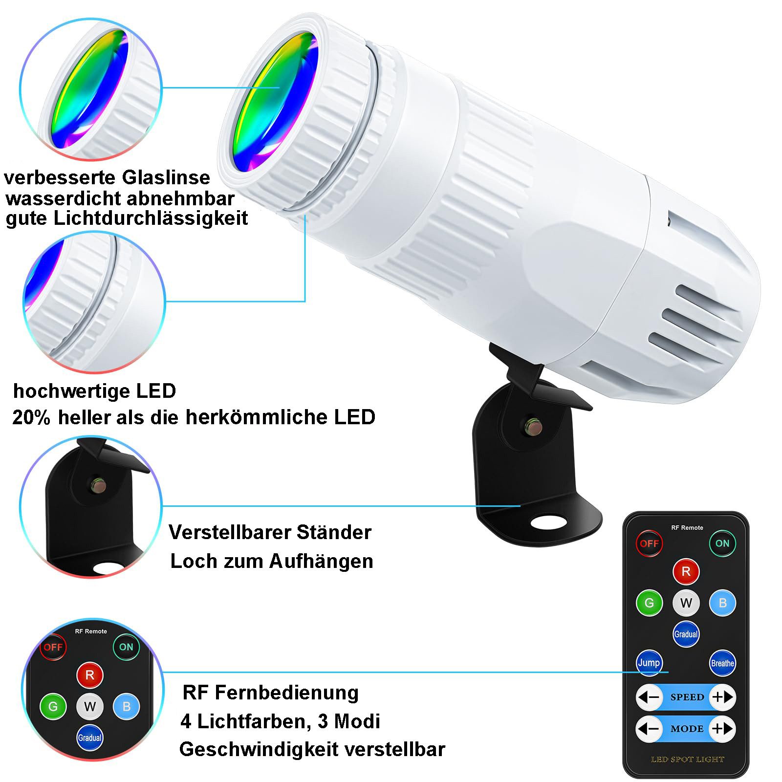 Rosnek LED Discolicht LED Partylicht RGB Strahler Bühnenlicht 4 Lichtfarben günstig online kaufen