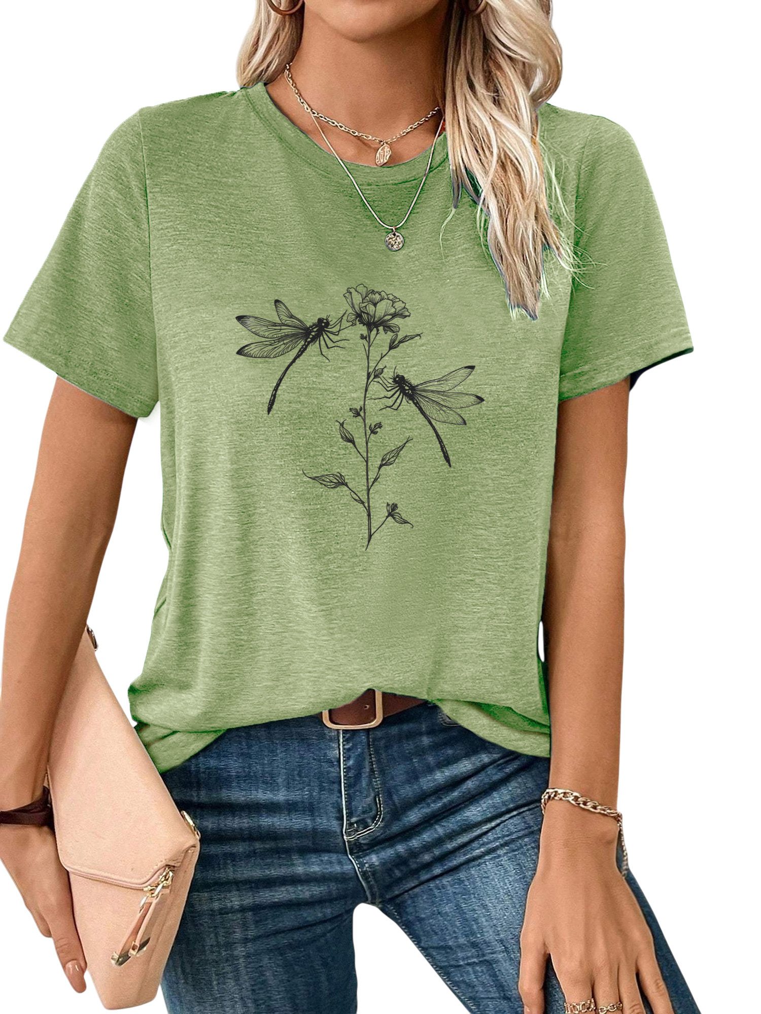 PYLIKE Kurzarmshirt Bequemes Shirt Damen Kurzarm Sommer Basic-Shirt mit Lib günstig online kaufen