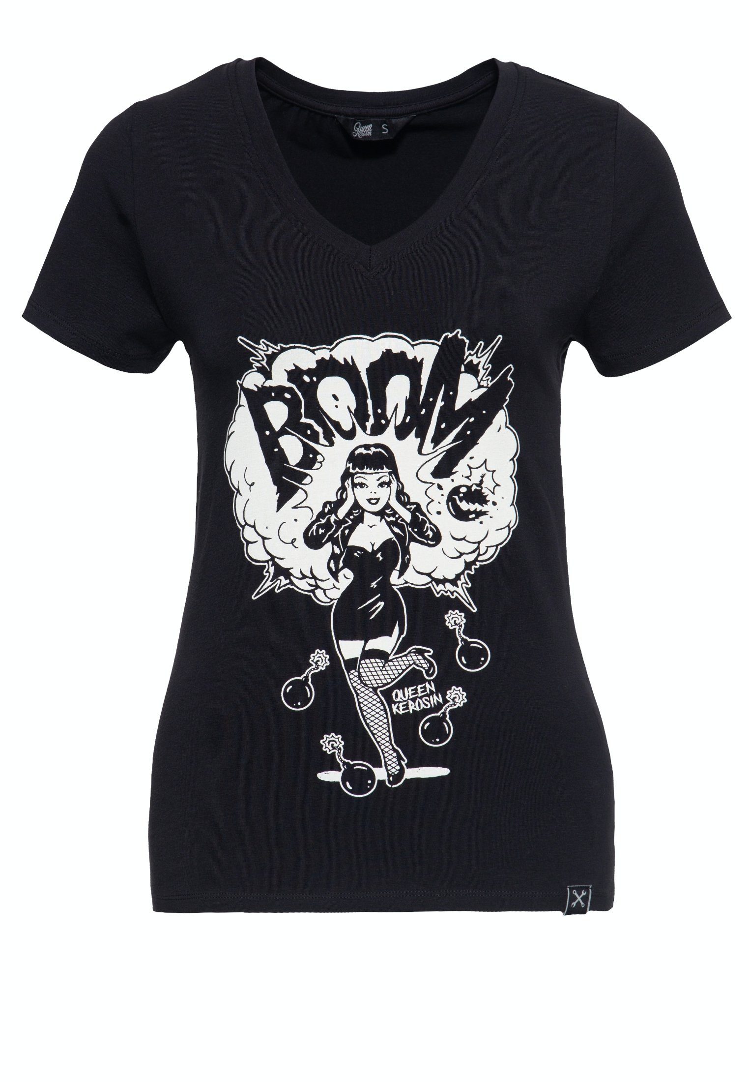 QueenKerosin Print-Shirt Boom (1-tlg) mit V-Ausschnitt und Print in der Fro günstig online kaufen