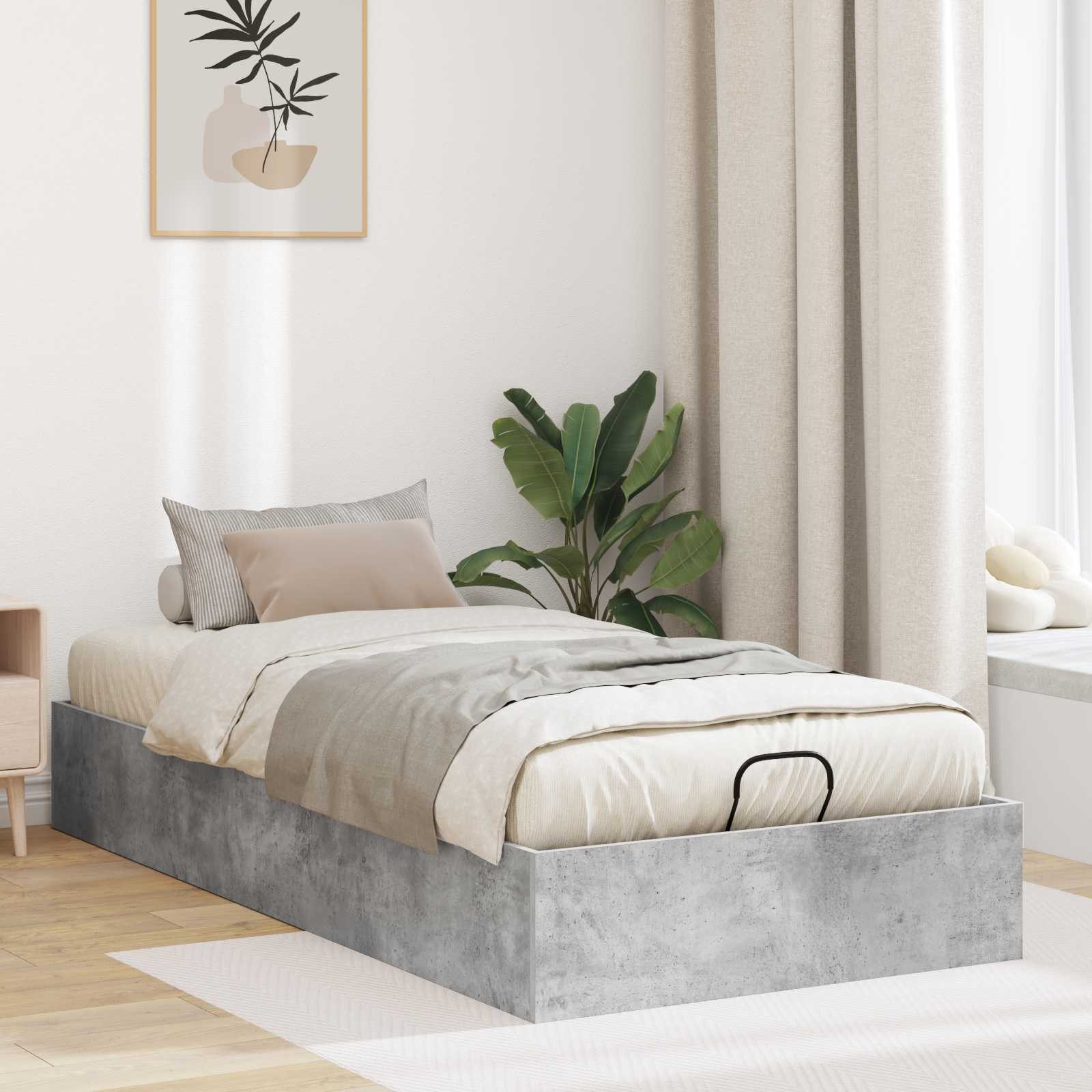 furnicato Stauraumbett Ottoman Bettgestell 100 x 200 cm Betongrau (1-tlg), Stauraumbett mit Gaslift-Mechanismus und Griffen für dein Schlafzimmer
