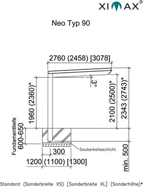 Ximax Einzelcarport Neo Typ 3156 Typ 90 Sonderhöhe-Edelstahl-Look, BxT: 308x555 cm, 236 cm Einfahrtshöhe, Aluminium