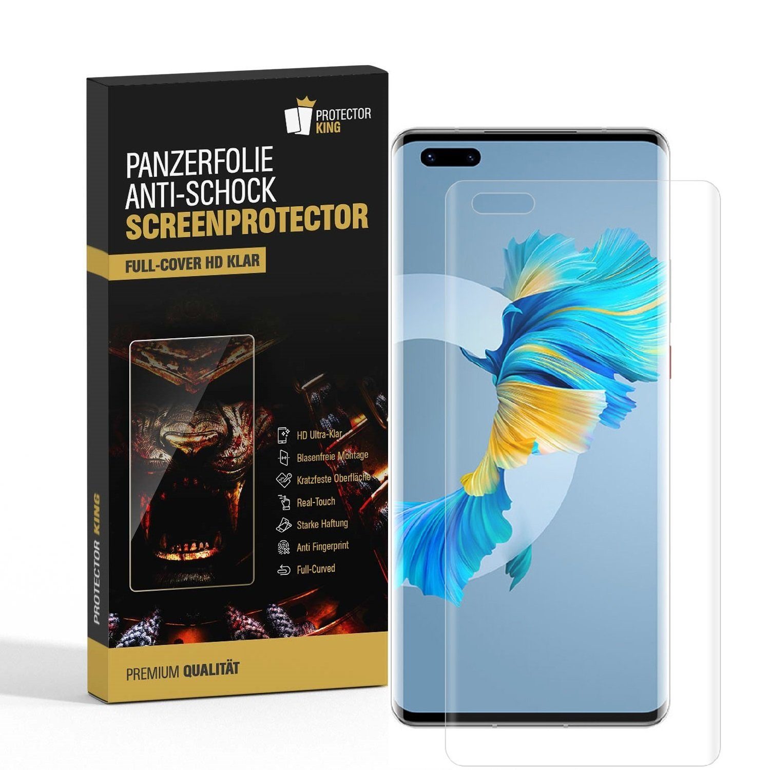 Protectorking Schutzfolie 2x Panzerfolie für Huawei Mate 40 Pro FULL COVER Displayschutzfolie, (2-Stück), klar