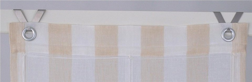 Raffrollo Bornholm, Kutti, mit Hakenaufhängung, ohne Bohren, halbtransparent,  Polyester, gewebt, Streifen, mit Edelstahlhaken
