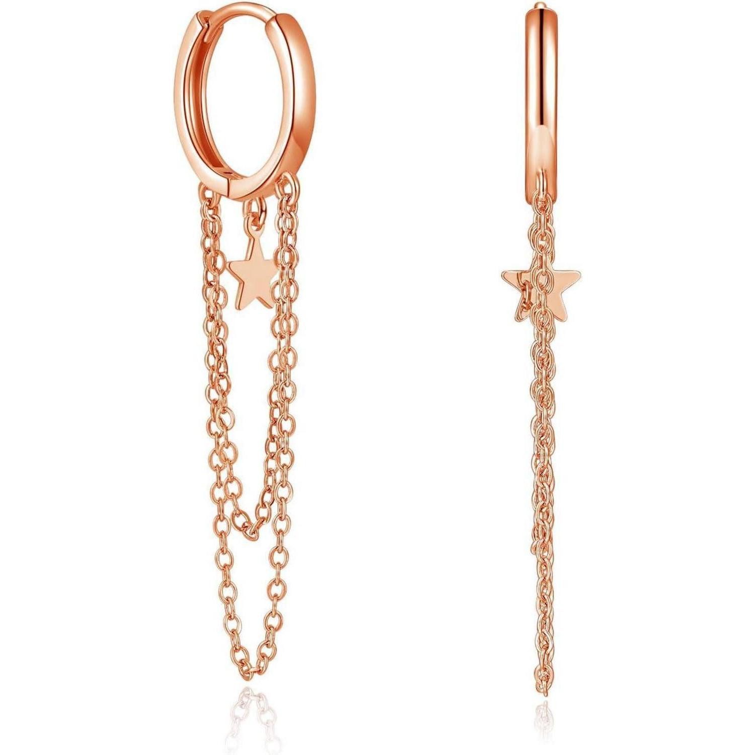 Paar Ohrhänger Damen Silber Creolen Ohrringe 925 Sterling Huggie Quaste Ohrhänger