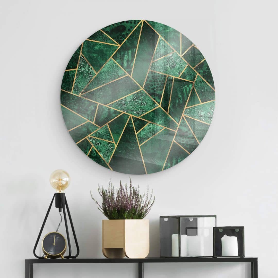 K&L Wall Art Glasbild Glas Wandbild Rund Glasbild Poster Fredriksson Dunkelgrün Smaragd, Wandschutz Deko Bilder