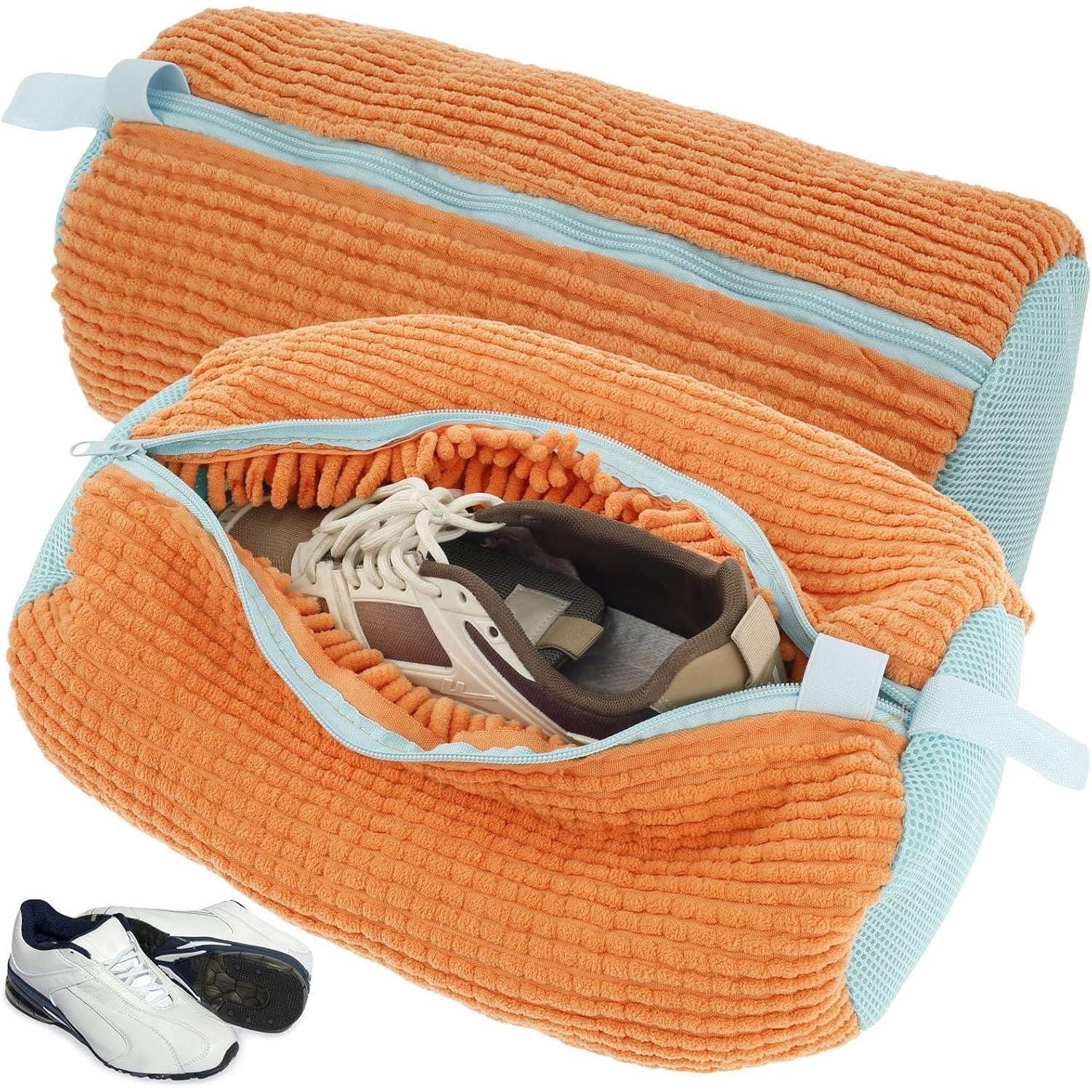 LuxusKollektion Wäschesäckchen Schuhwaschbeutel Waschmaschine Reißverschluss Schuhsack Orange