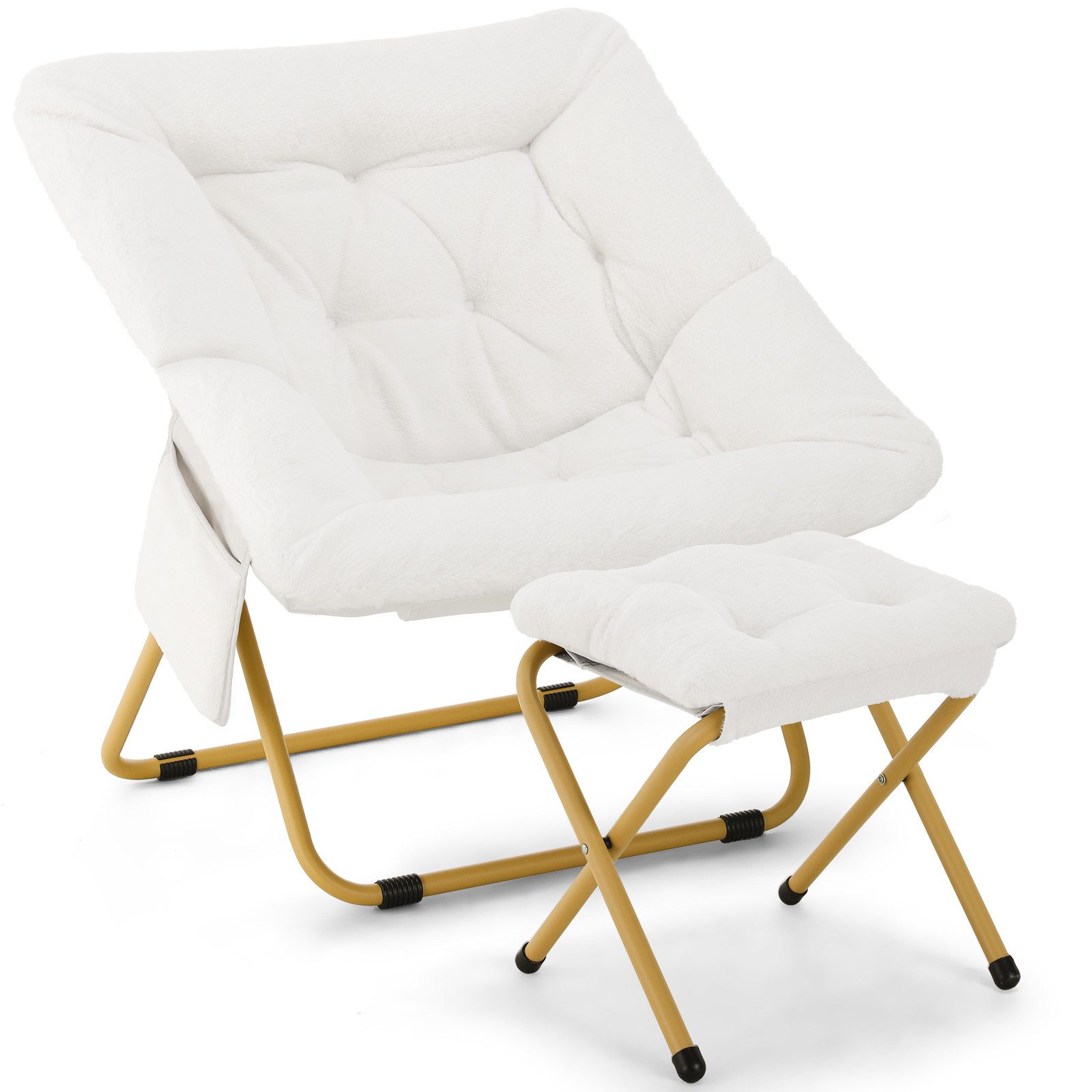 TLGREEN Relaxsessel,klappbarer Lounge-Sessel mit Hocker, (Weicher Kunstfell-Lesesessel, Relaxsessel mit Hocker),Ideal für Wohnzimmer, Schlafzimmer & Spielzimmer