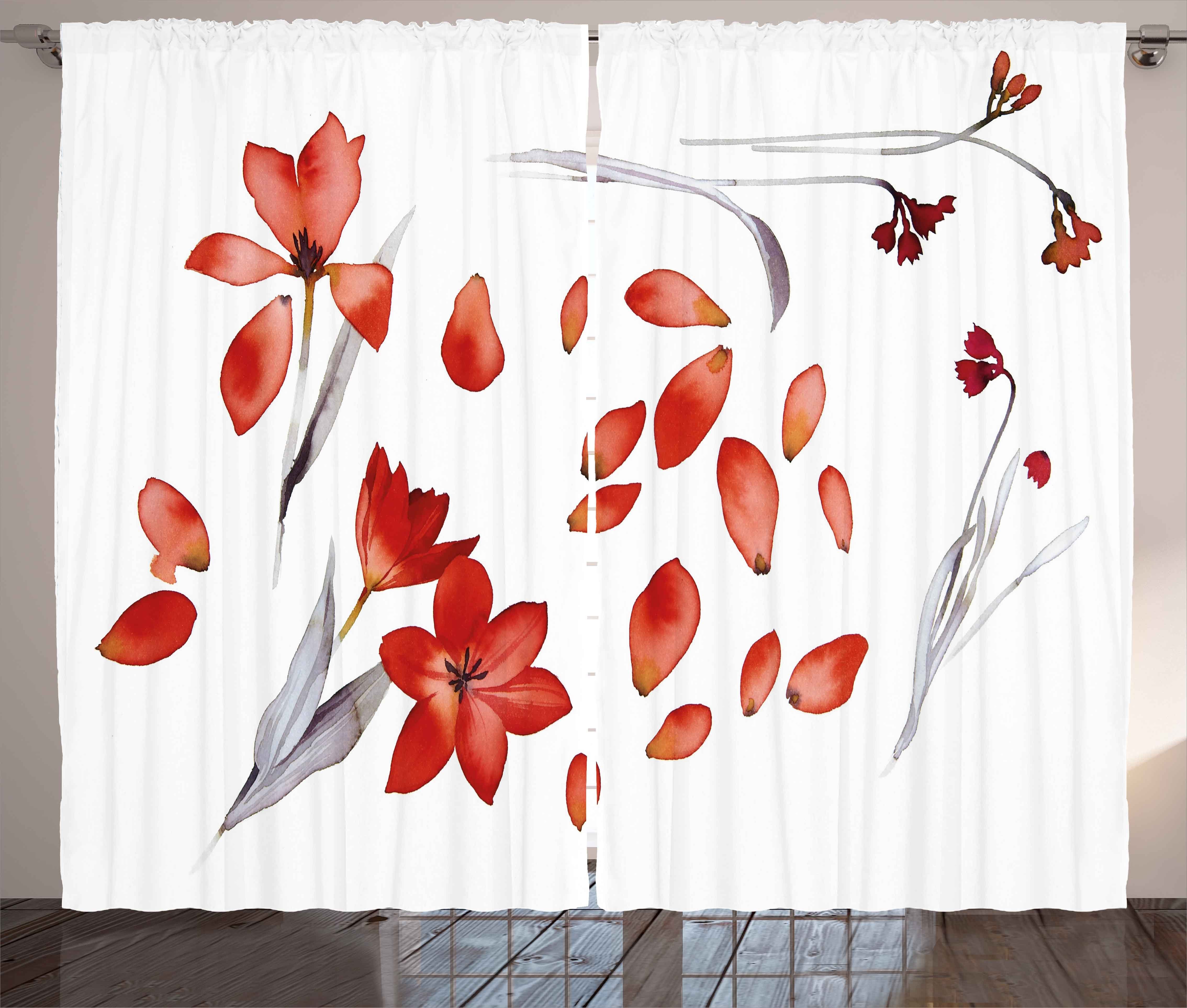 Gardine Schlafzimmer Kräuselband Vorhang mit Schlaufen und Haken, Abakuhaus, Blumen Herbst-Blumen-Blumenblätter