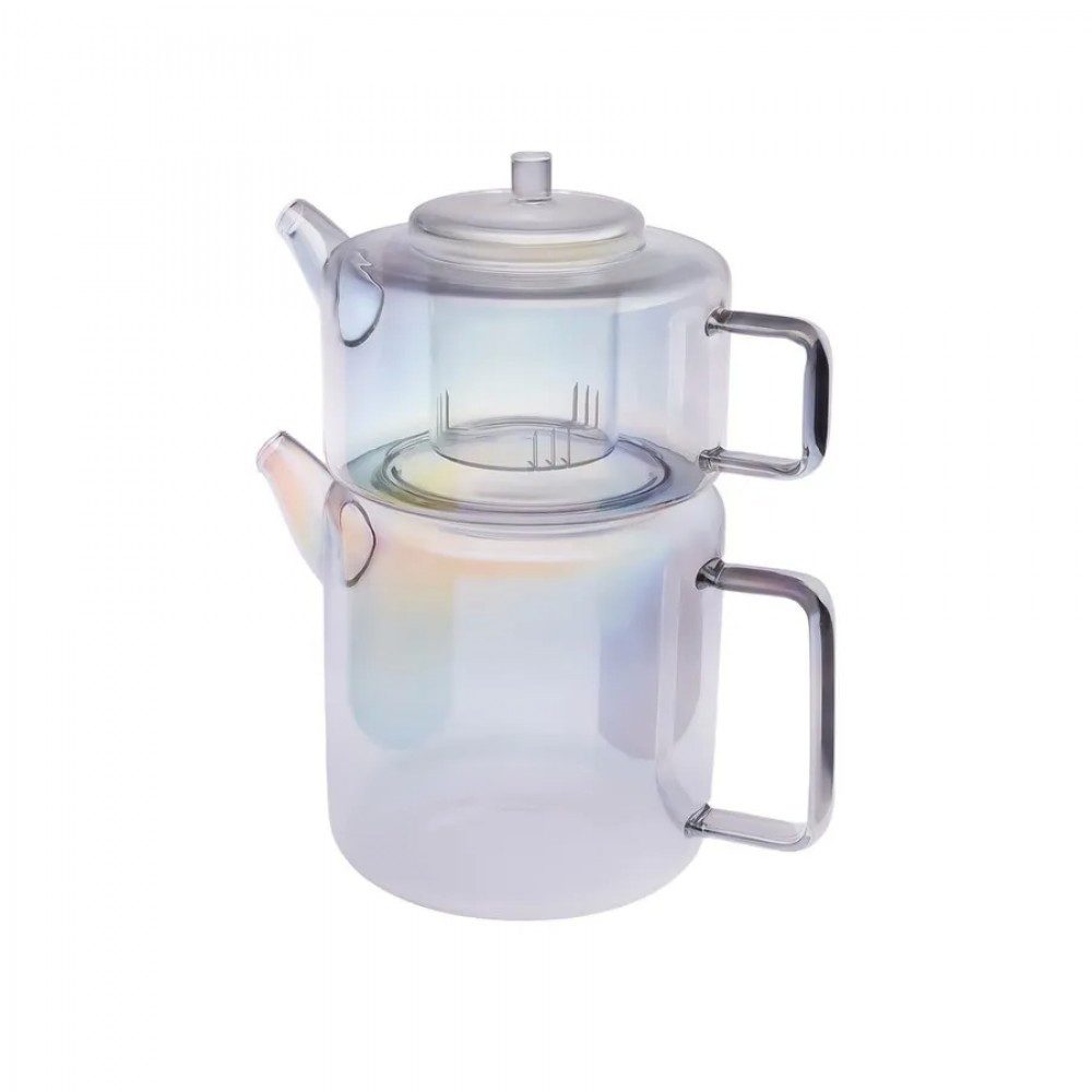 Karaca Teekanne Karaca Flat Borosilikat Glas-Teekannen-Set Luster, 2.9L, Glanz-Optik