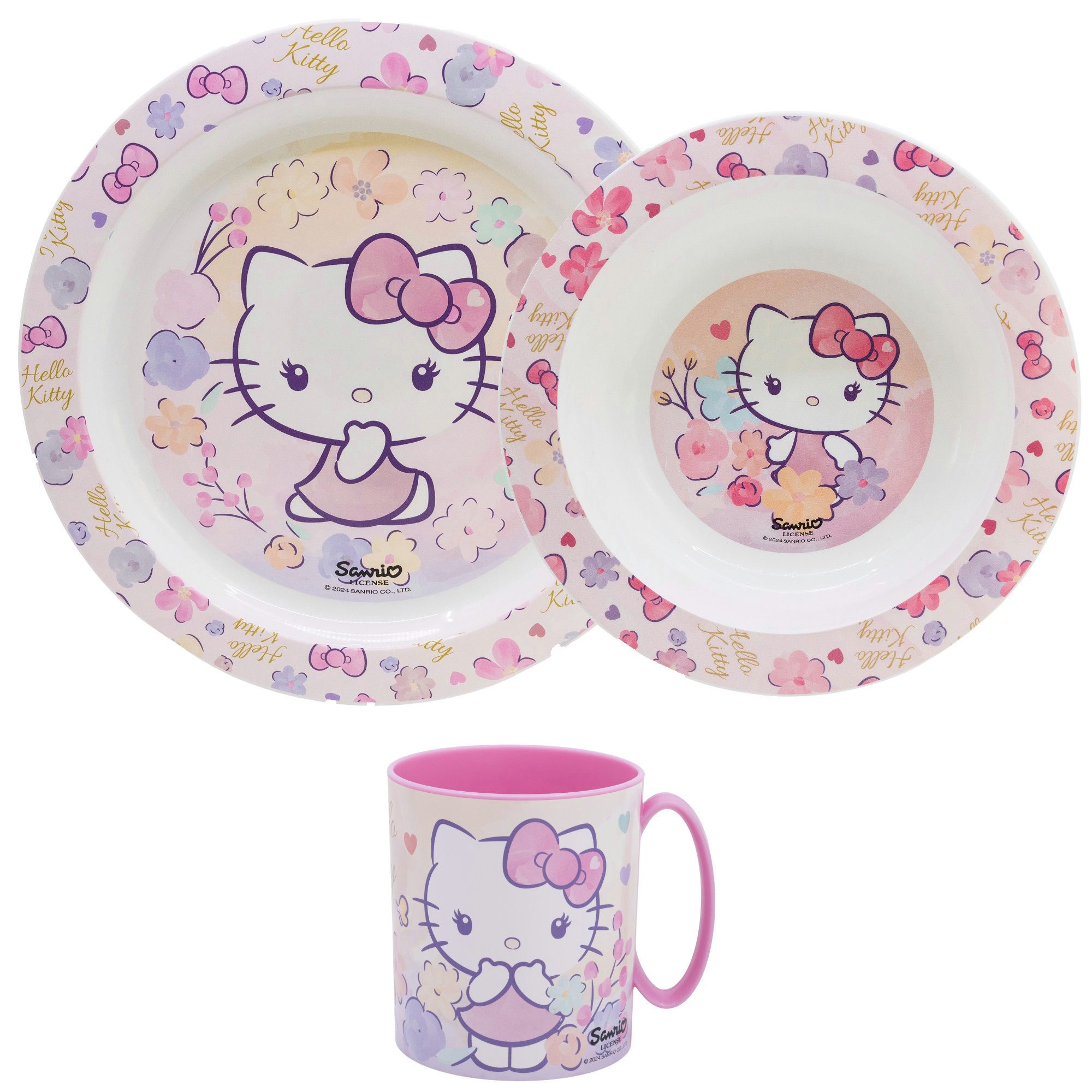 Kindergeschirr-Set Hello Kitty Kinder Geschirr-Set 3 teilig Becher Teller Schüssel