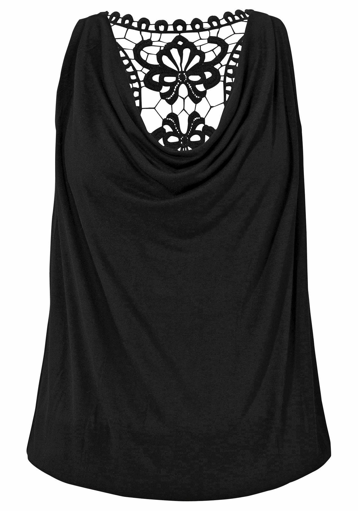 LASCANA Strandtop mit Häkelspitze und Wasserfallausschnitt vorne leichtes Jerseytop im Boho-Stil, Sommertop in lockerer Passform – Bild 2 von 5