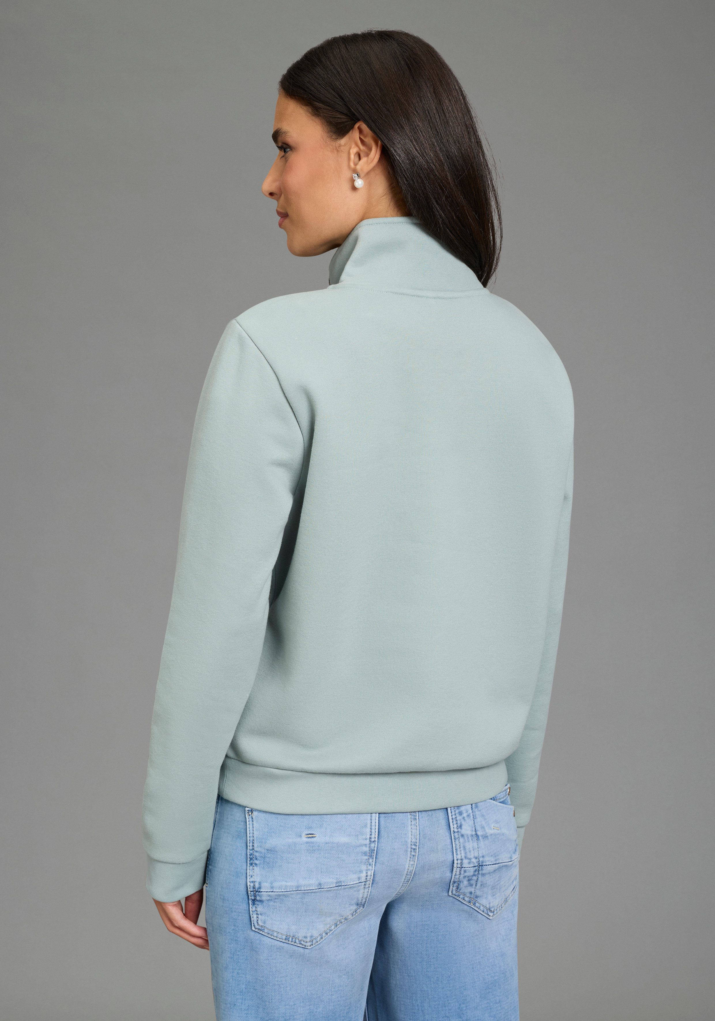 Laura Scott Sweater Modisch verkürzt mit Troyer‑Kragen und Reißverschluss­