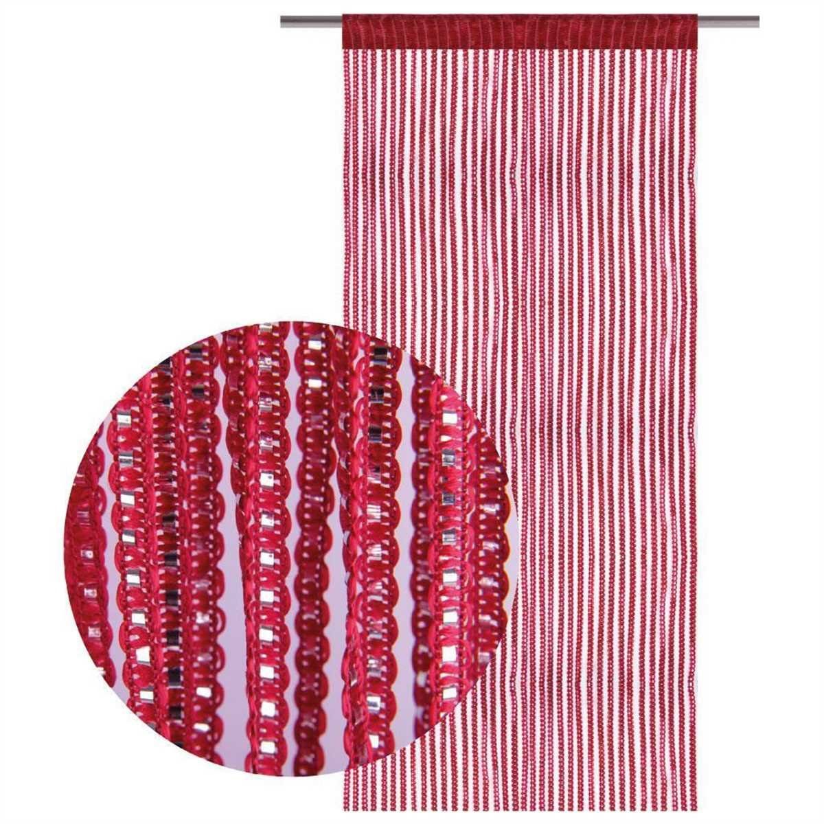 Fadenvorhang, Bestlivings, Stangendurchzug, halbtransparent, Fadengardine x 250cm) modern mit Rot 300 attraktiv x (90 Stangendurchzug Türvorhang, bis und 200cm