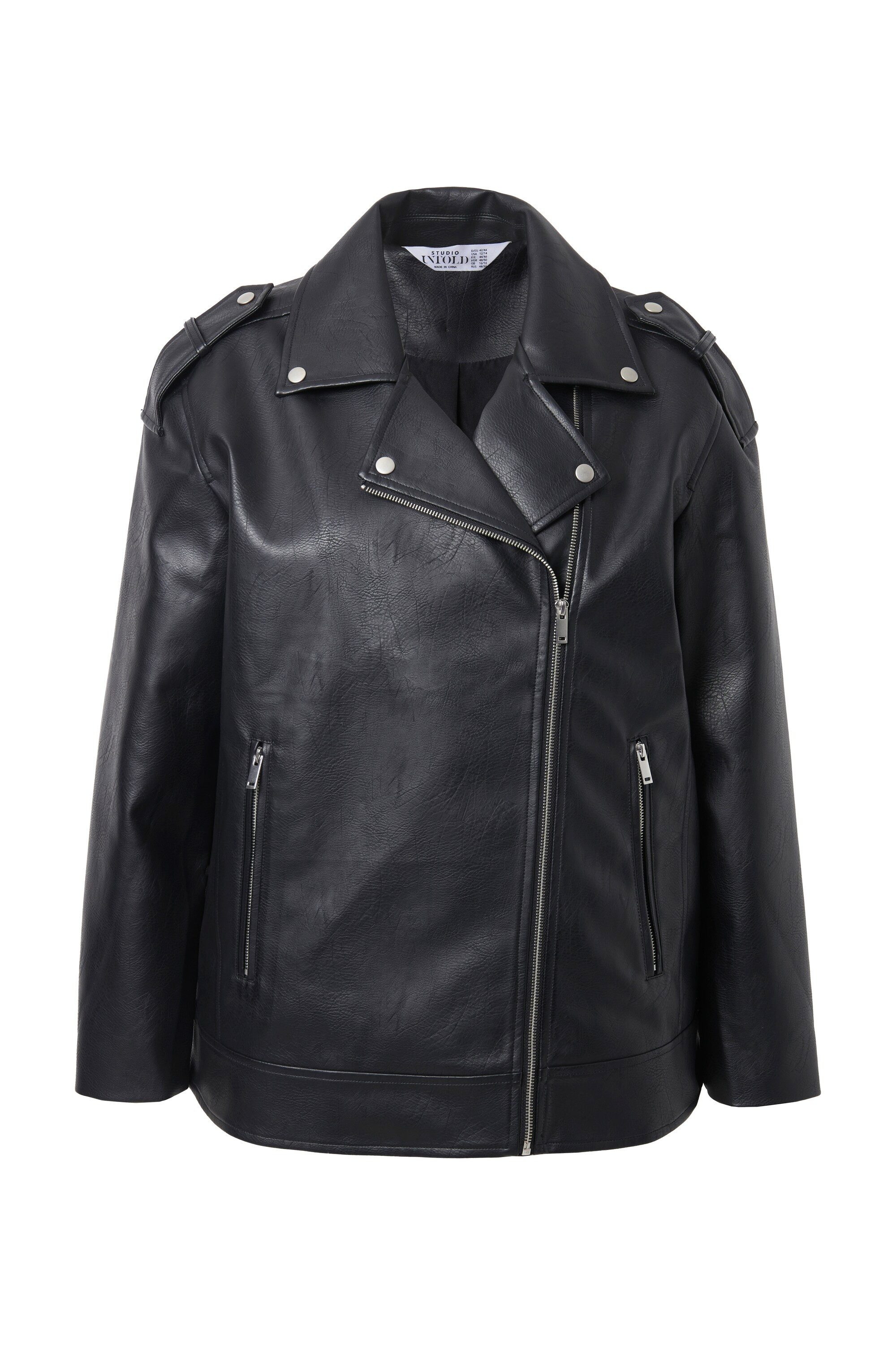 Studio Untold Outdoorjacke Bikerjacke Lederoptik oversized Zipper günstig online kaufen