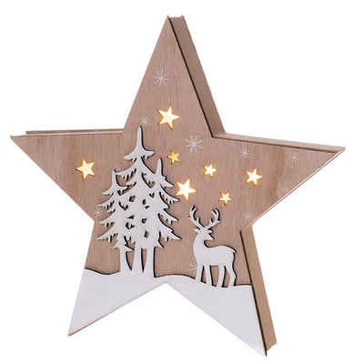 Spetebo LED Dekolicht LED Holz Weihnachts Stern - 23 cm - Tisch Deko, An / Aus, LED, warmweiss, wunderschöner LED Deko Holz Stern mit weihnachtlichem Motiv