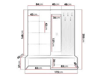 MIRJAN24 Garderoben-Set Premium, (Komplett-Set, Schuhschrank, Spiegel, Lamellen mit Kleiderhaken + Paneel 42x42), Griffloses Öffnungssystem