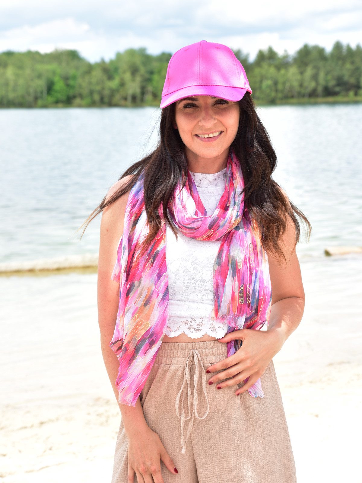 styleBREAKER Modeschal Leichter Schal mit Streifen Farbverlauf Metallic, (1-St)