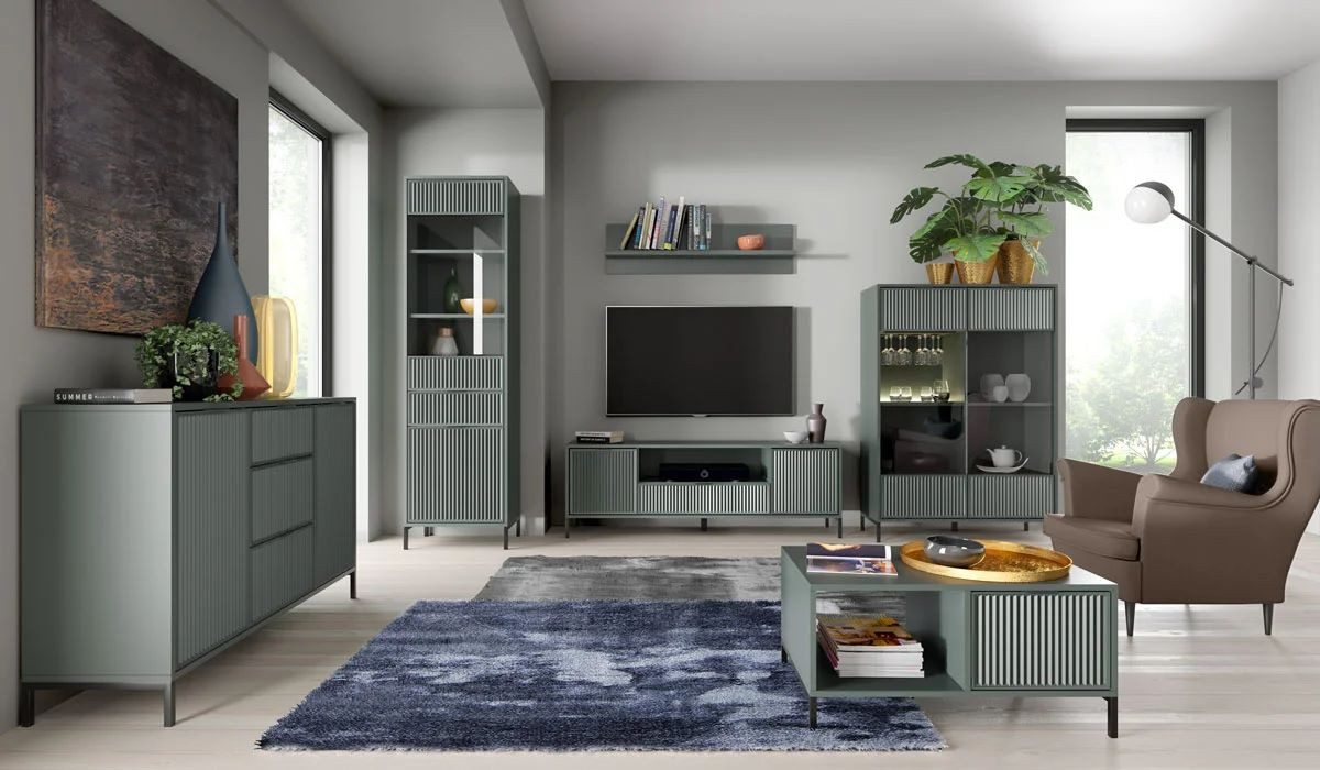 99rooms Lowboard Klink (TV-Kommode, TV-Schrank, Fernsehschrank), Stilvolles Design, Soft-Close, geriffelte Elemente, ABS-Schutzkanten