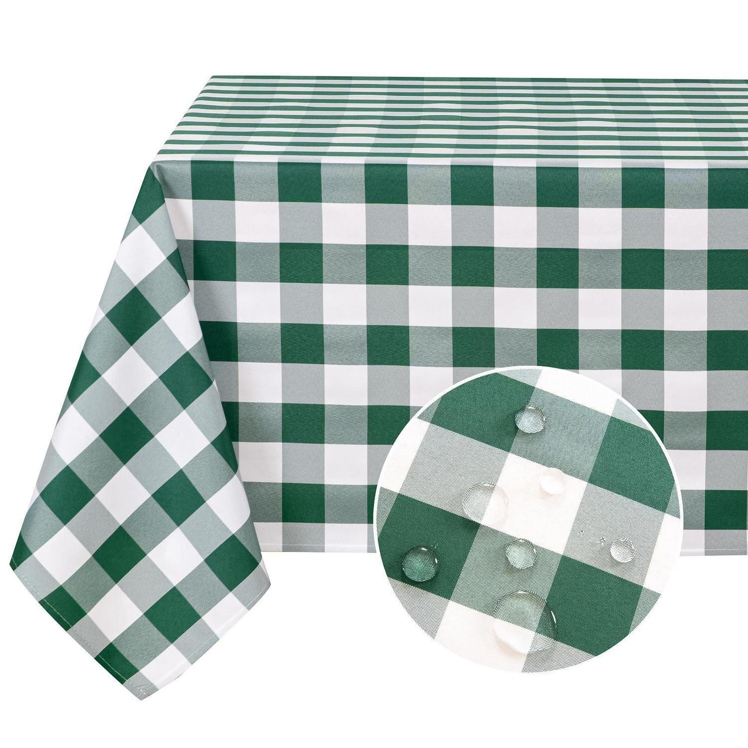 LuxusKollektion Gartentischdecke Tischdecke Kariert Abwaschbar Grün/Weiß 135x180cm (1-tlg)