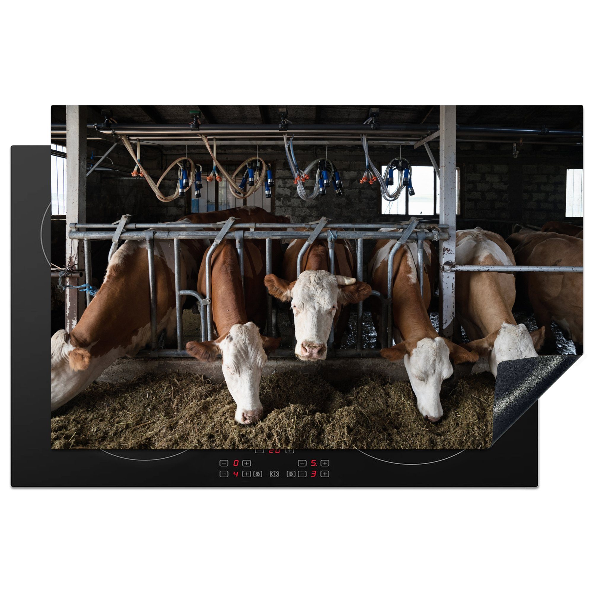MuchoWow Herdblende-/Abdeckplatte Kuh - Lebensmittel - Bauernhof, Vinyl, (1 tlg), 81x52 cm, Induktionskochfeld Schutz für die küche, Ceranfeldabdeckung