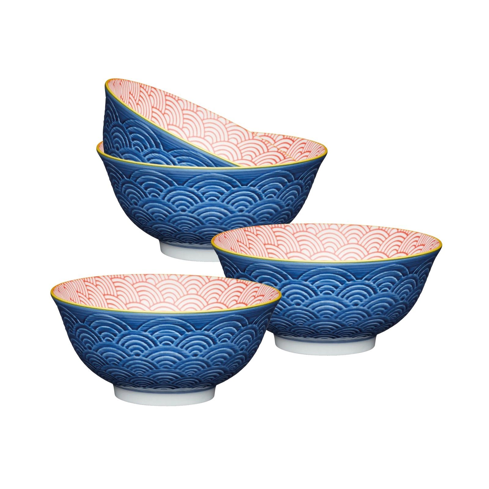 Neuetischkultur Müslischale Müslischale bunt dekoriert 4er-Set Keramik, Keramik, (Set, 4-tlg) Wellenmuster Blau-Rot