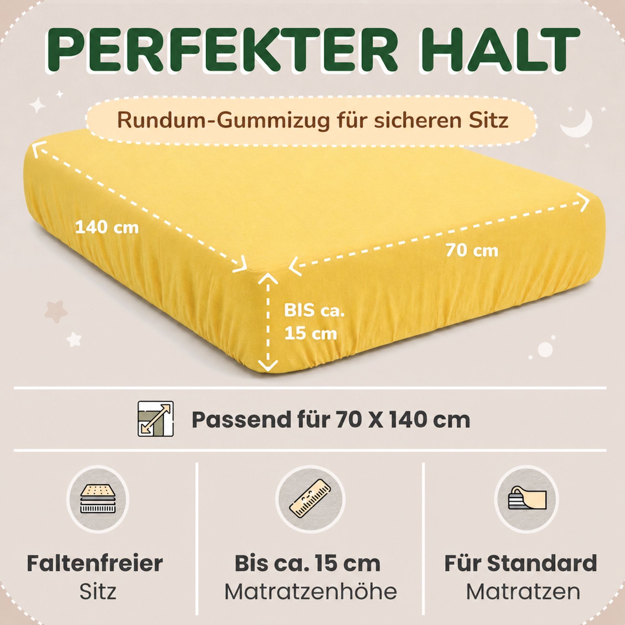 leevitex® Spannbettlaken für Kinderbetten, 1er-Set, 70 x 140 cm, Steghöhe 15 cm, Jersey, Gummizug: rundum, (1 Stück), verschiedene Farben, OEKO-TEX® STANDARD 10 – Bild 4 von 5