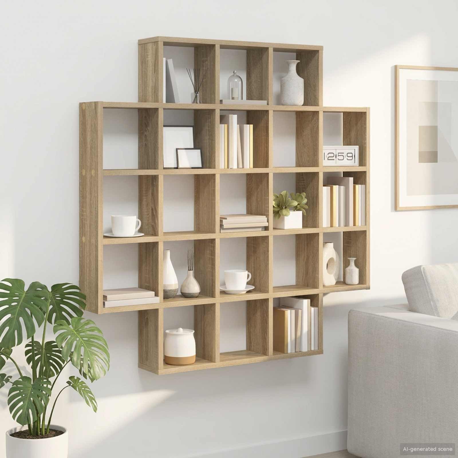 vidaXL Regal Wandregal Sonoma-Eiche 100 x 13 x 100 cm Holzwerkstoff, 1-tlg. – Bild 2 von 5