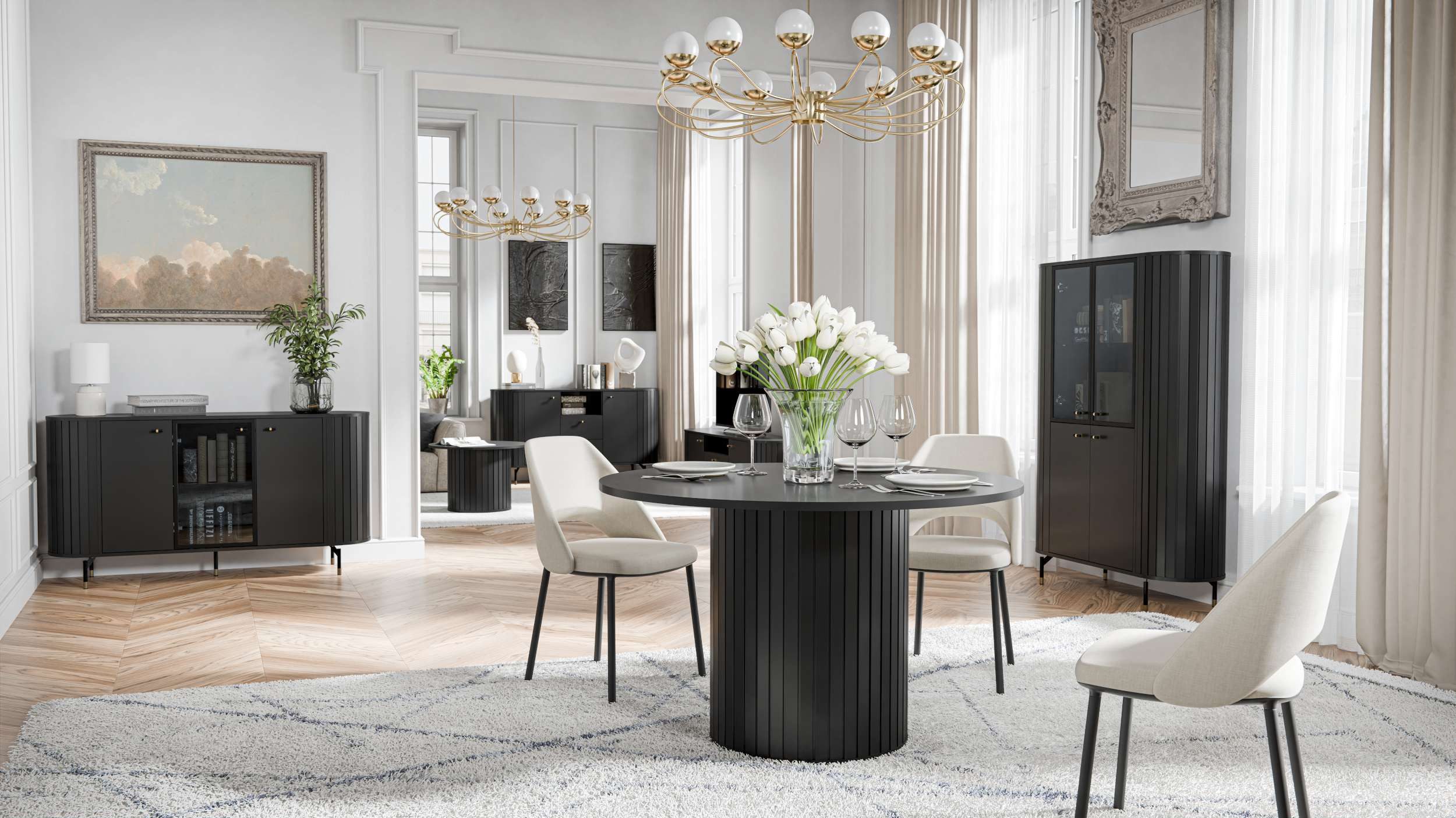 99rooms Esszimmer-Set Sante, (Set (6-St), Wohnmöbel, Wohnzimmer-Set), Modern Design, Soft-Close-Funktion, wahlweise mit LED-Beleuchtung