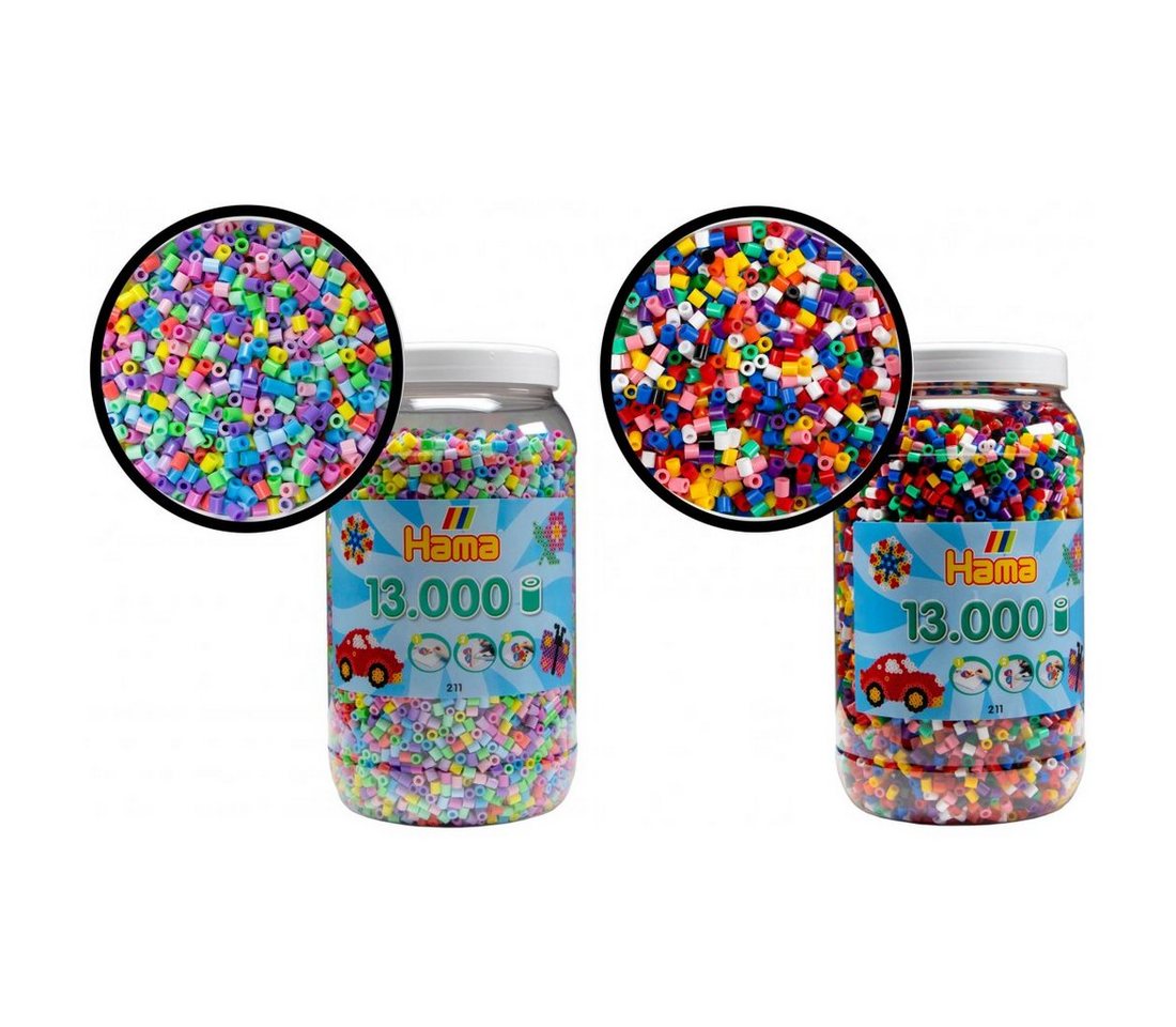 Hama Perlen Bügelperlen HAMA 26.000 Bügelperlen Midi Farben Pastell + Vollton Mix, (26000-tlg), große Vorratsdose
