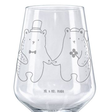 Mr. & Mrs. Panda Rotweinglas Bär Heirat - Transparent - Geschenk, Spülmaschinenfeste Weingläser, R, Premium Glas, Feine Lasergravur