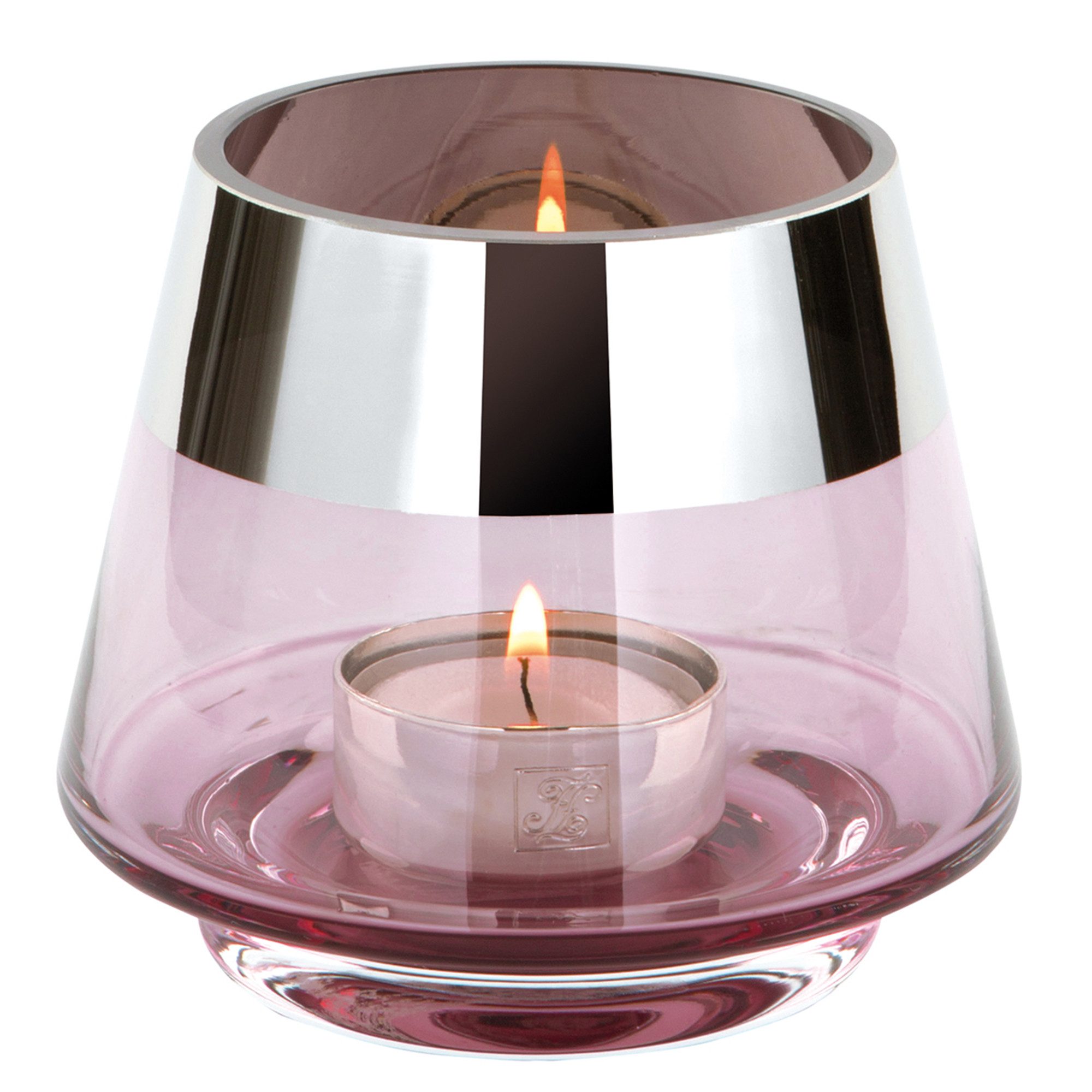 Fink Teelichthalter JONA - 2er Set Teelichthalter aus Glas in Rosa/Silber - Windlichter (2er Set Teelichthalter, 2er Set), Teelicht - Kerzenlicht - Geschenkeset - Dekoration - Kerzenhalter