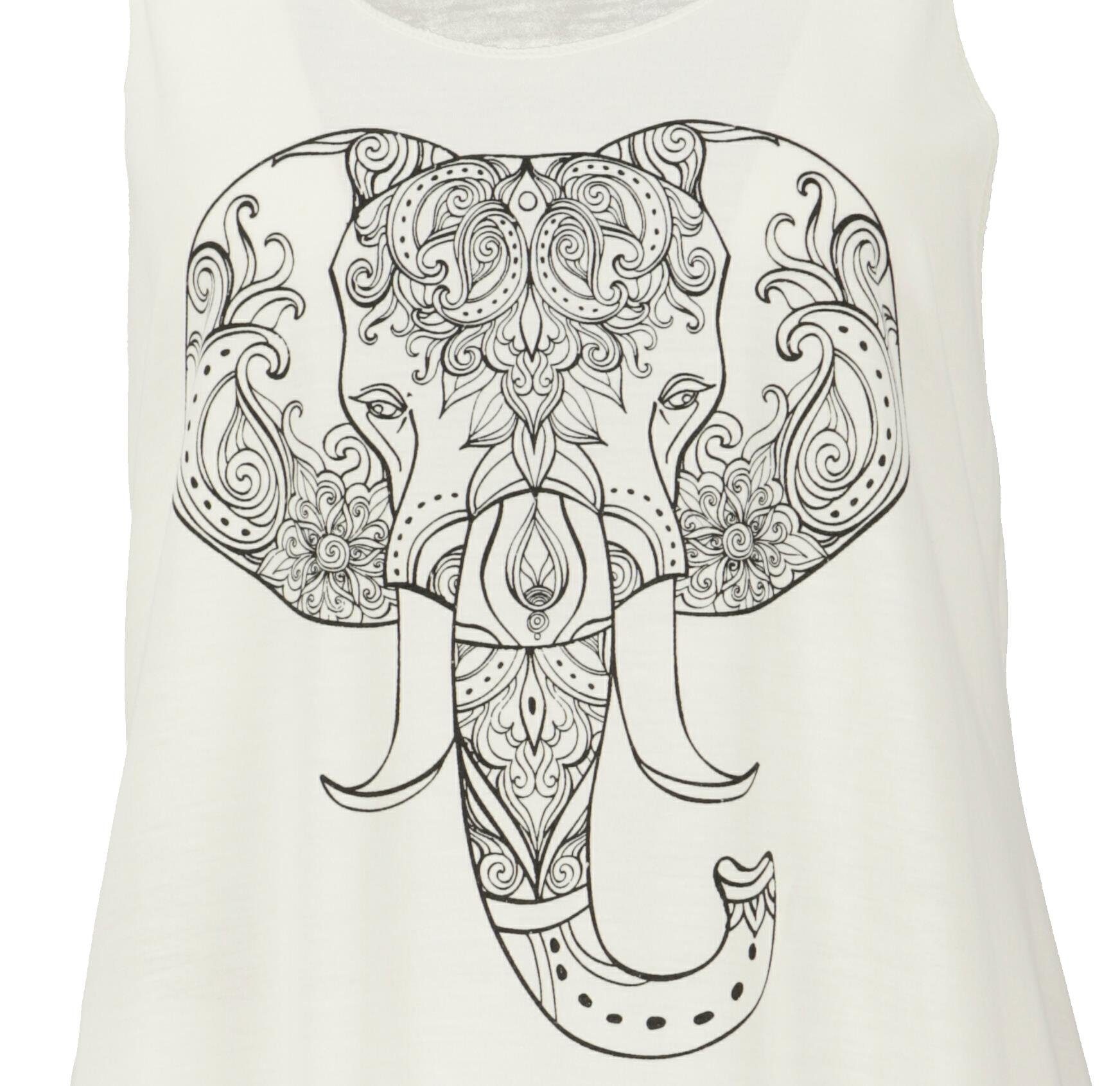 - Midikleid creme Guru-Shop alternative Minikleid Ethnodruck mit Bekleidung Elefant