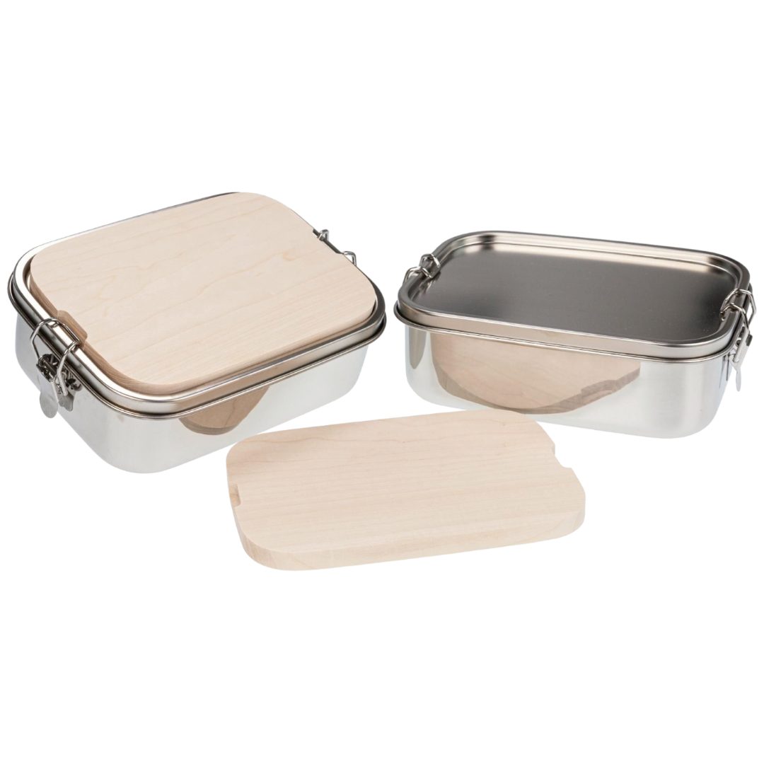 herbeschick. Lunchbox Lunchbox aus Edelstahl mit Holzbrettchen, Wasserdichte Brotdose mit Gummidichtung