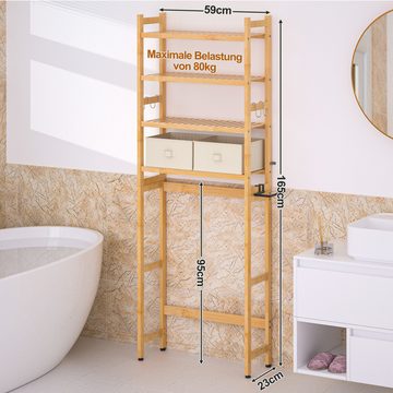 Yorbay Badregal Toilettenregal mit 2 Körben, Bambus WC Regal,59*23.3*166CM, Multifunktional Badezimmerregal,Platzsparend,Einfache Montage