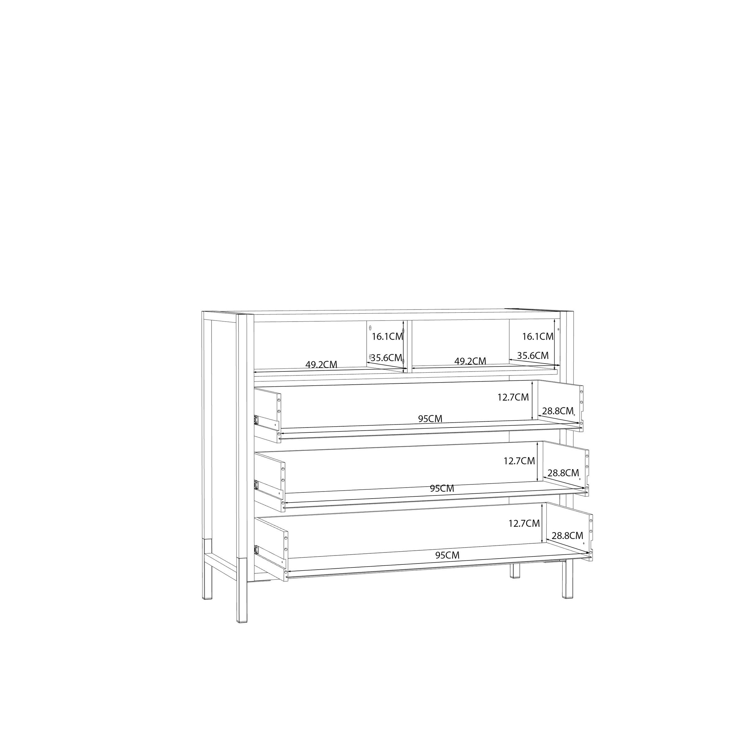 freiraum Kommode ORIENTAL TREE, 3 Schübe, Bartex Eiche Dekor / Schwarz - 109,4x90,7x41,5cm (BxHxT)