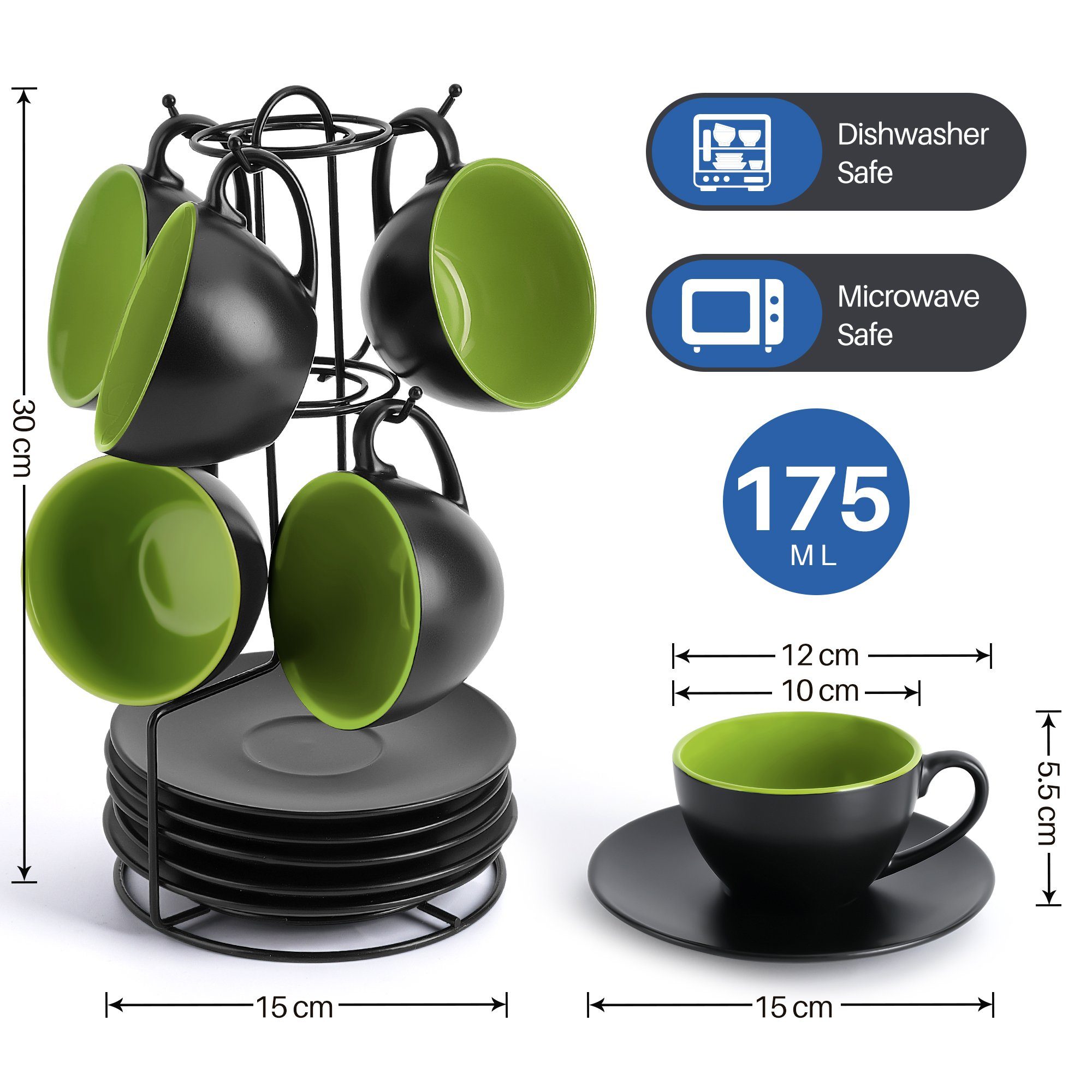 MiaMio Cappuccinotasse 6 x 175ml Cappuccino Tassen / Cappuccinotassen Set Innen Farbig