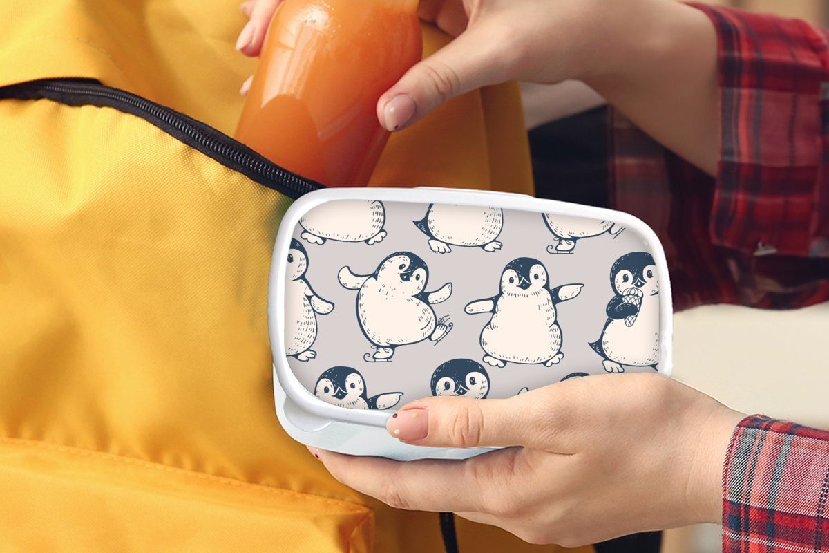 für weiß MuchoWow - (2-tlg), Lunchbox Pinguin Kunststoff, - Eis, für Jungs Mädchen Kinder Erwachsene, und Brotbox Muster und Brotdose,