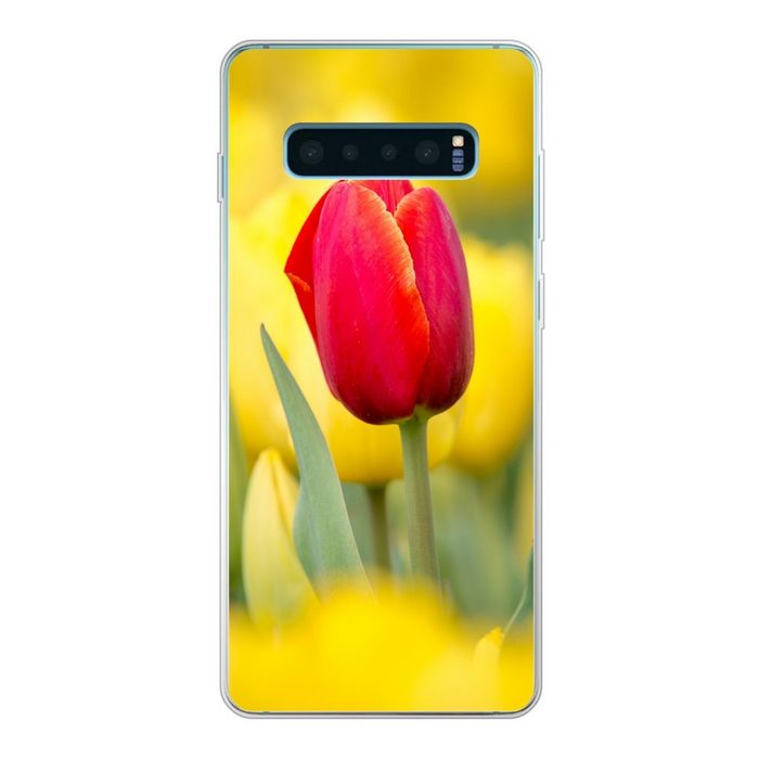 MuchoWow Handyhülle Rote Tulpe mit gelben Tulpen Phone Case Handyhülle Samsung Galaxy S10 Lite Silikon Schutzhülle