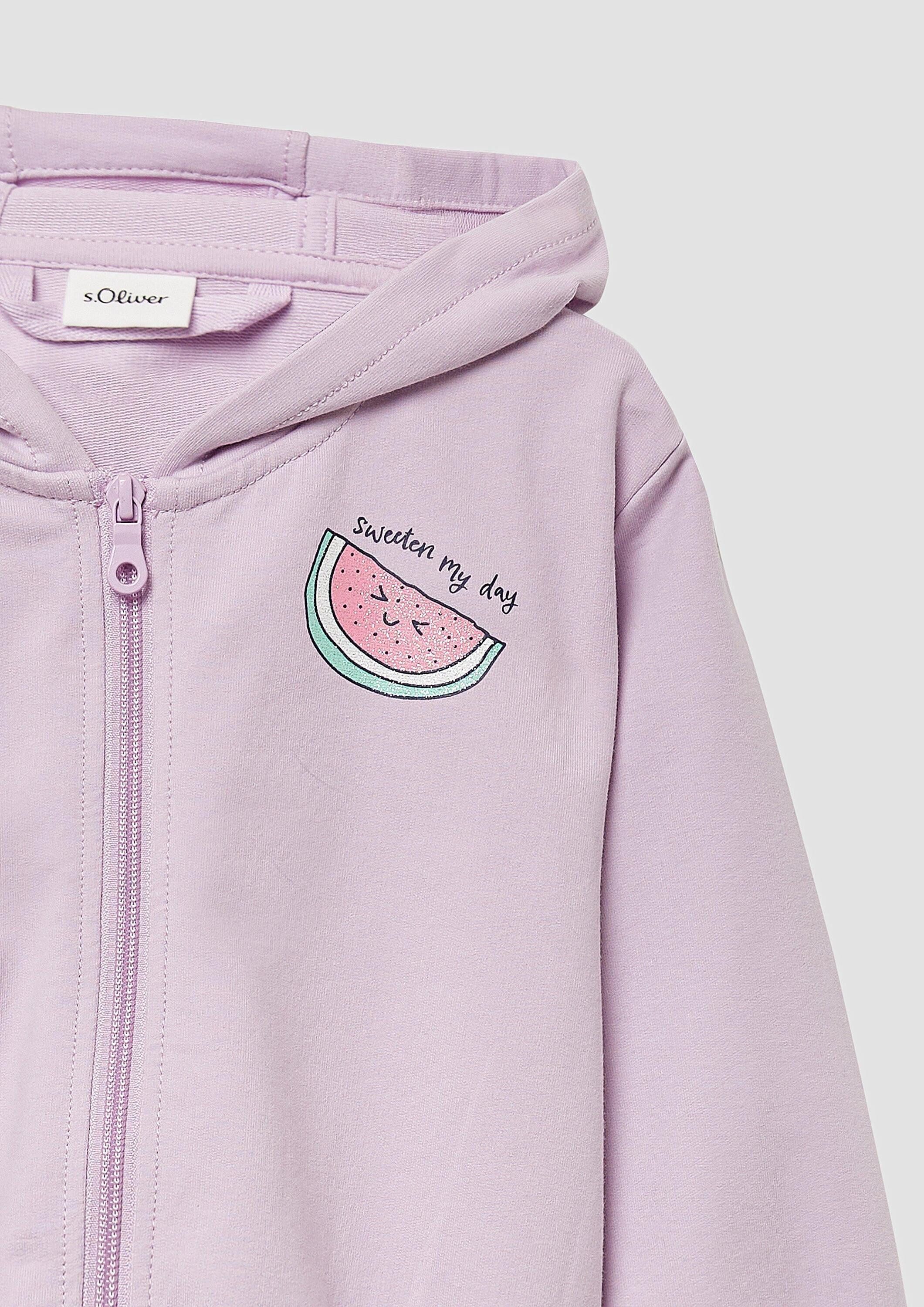 s.Oliver Sweatjacke Sweatshirt Jacke Sweatjacke mit Glitzerpint und Smok-Details