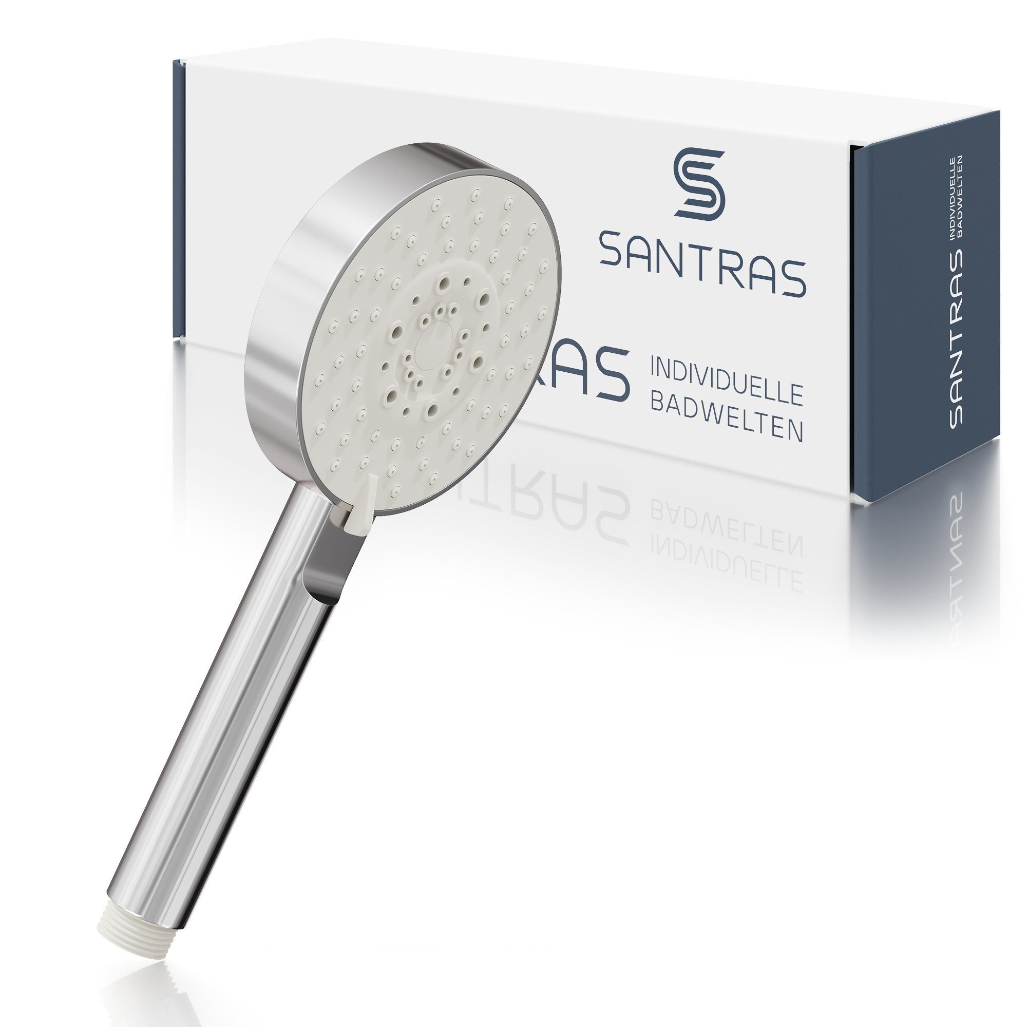 Santras Handbrause in Chrom - dreifach verstellbarer Duschkopf mit Wassersparer