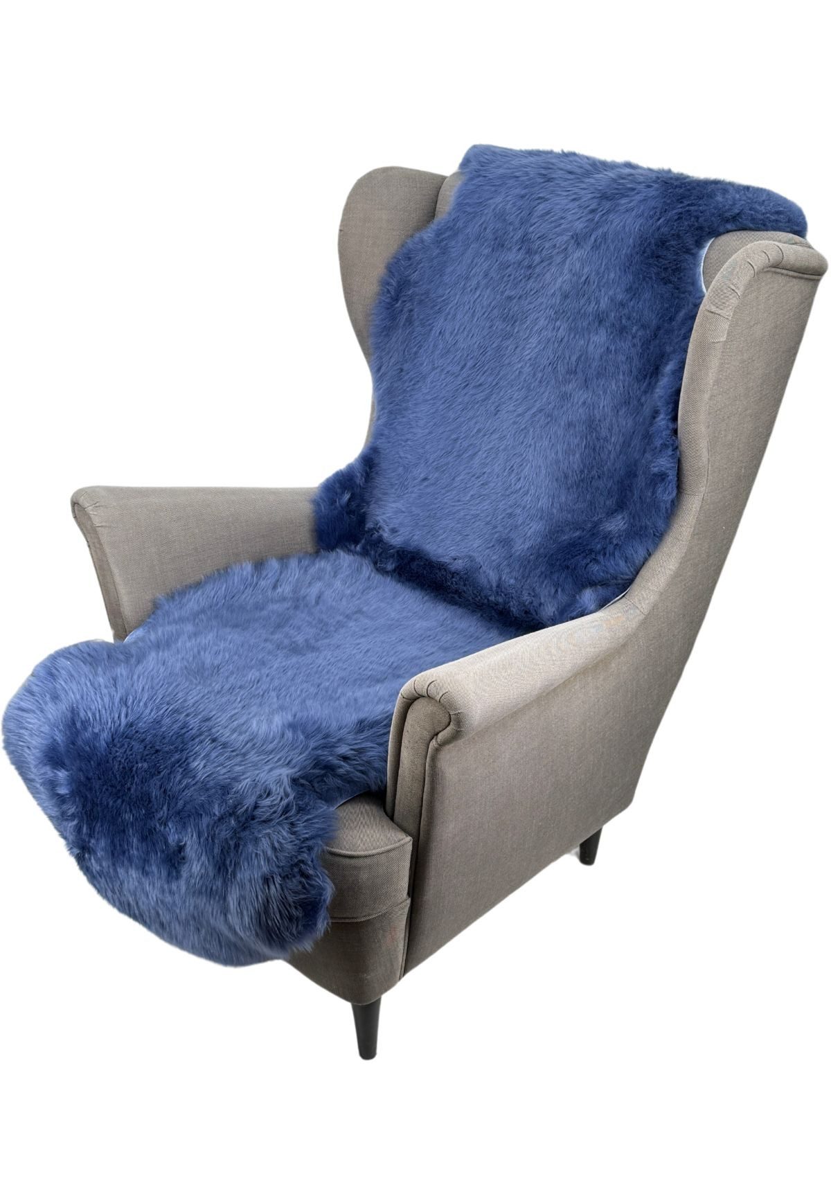 Hollert Fellteppich, Tierform, Lammfell Läufer 2 Felle zusammengenäht Blau