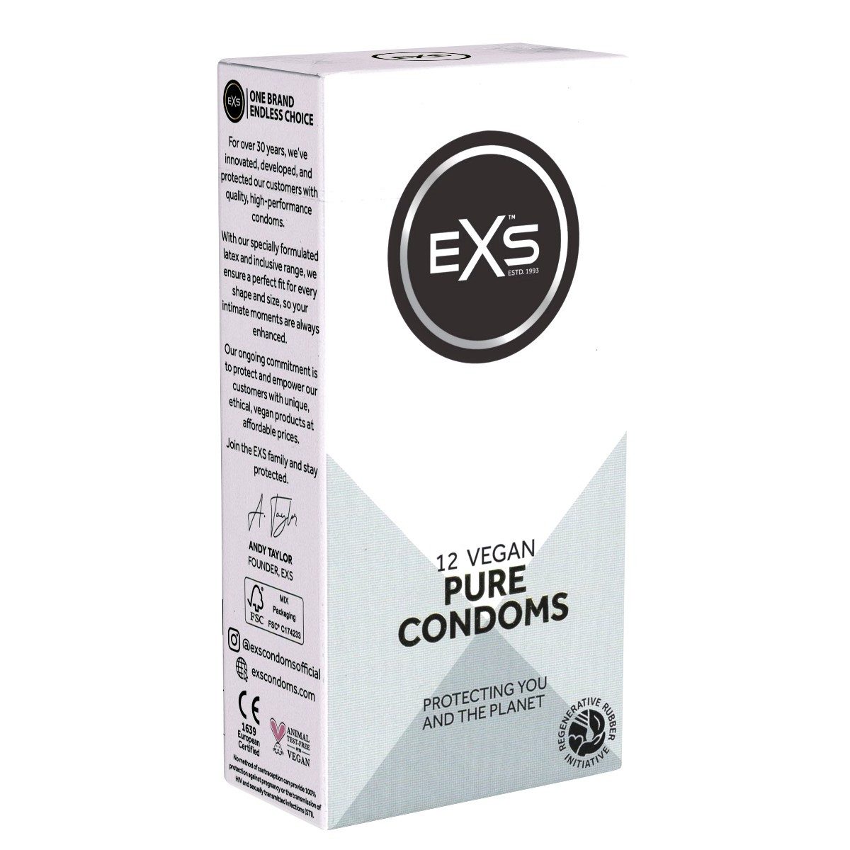 EXS Kondome Pure - besonders gefühlvolle Kondome, Packung mit, 12 St., Kondome mit umweltfreundlicher Verpackung -, dünne, vegane Kondome aus Fair Trade Latex