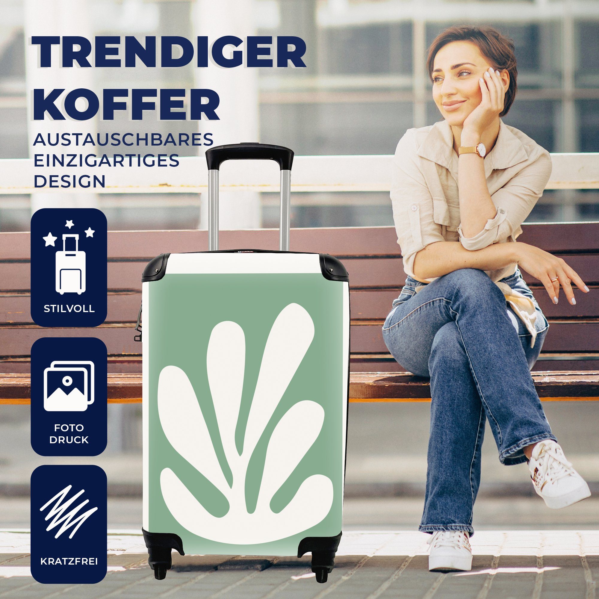 Reisetasche MuchoWow Alte Grün - mit 4 Reisekoffer Matisse Ferien, Handgepäckkoffer rollen, Trolley, - Handgepäck für Rollen, Meister,