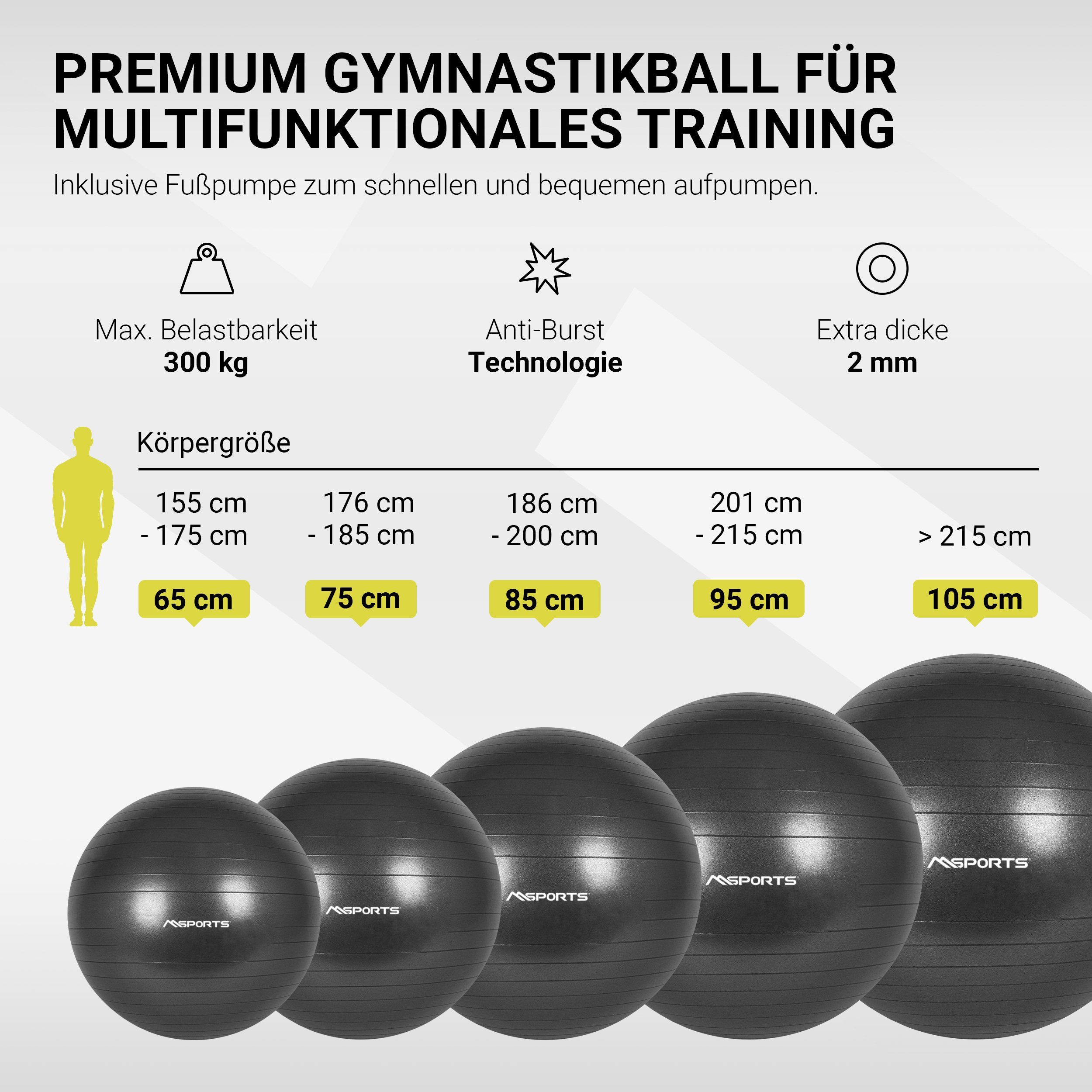 Burst Gymnastikball Anti MSports® Workout inkl. Pumpe Gymnastikball Anthrazit + App