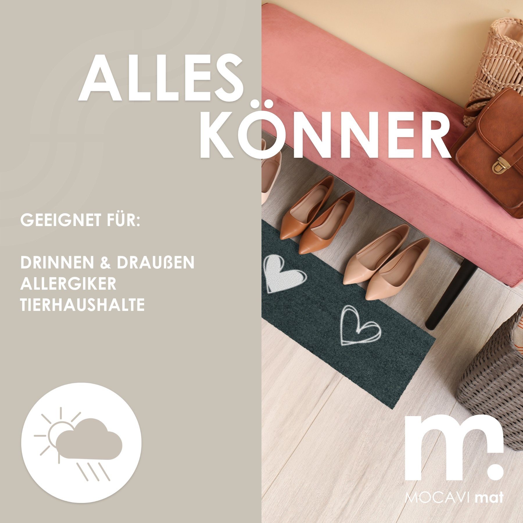 MOCAVI Läufer Läufer klein 30x100 Mat Herzen anthrazit, Läufer klein, Höhe: 300 mm