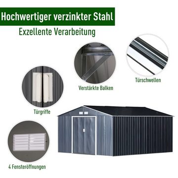 Outsunny Gerätehaus, BxT: 340x382 cm, Gerätehaus Geräteschuppen Gartenschrank Geräteschrank Metall Kohlegrau