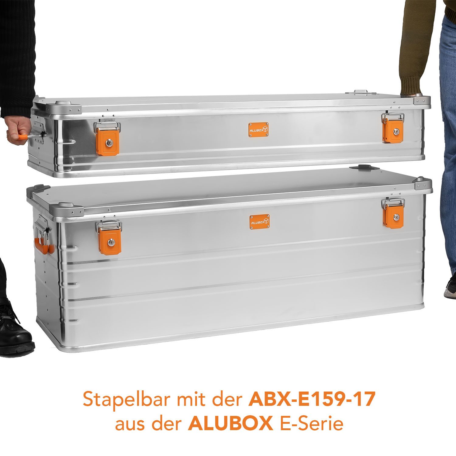 ALUBOX Aufbewahrungsbox Premium Transportbox (stapelbar mit der 159 Liter Kiste), Stapelecken aus Druckguss - abschließbar - leichte Bauweise