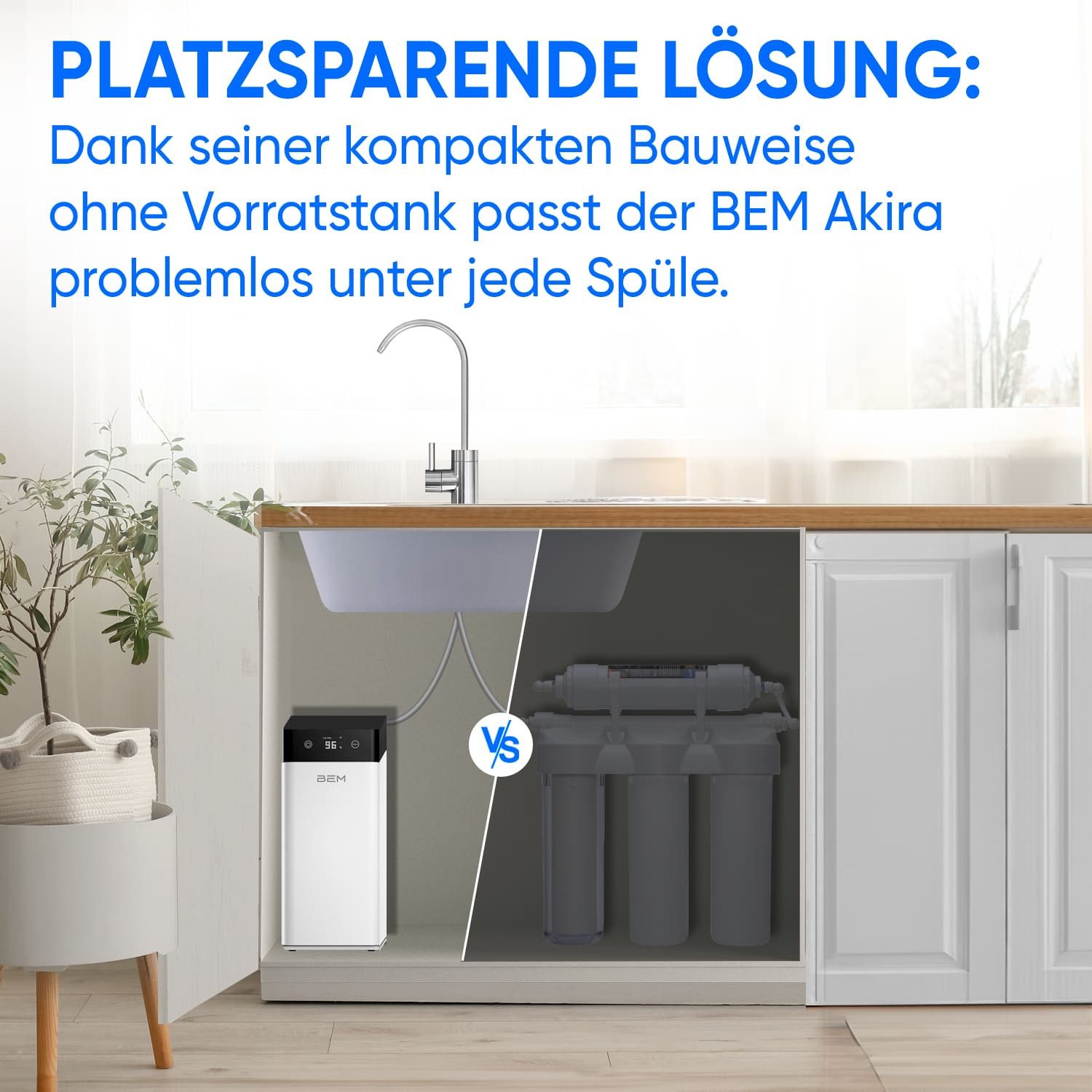 BEM Wasserfilter Akira Wasseraufbereiter, Zubehör für Filtrationsprinzip: Umkehrosmose, mit 5-stufigem Filtersystem ohne Wassertank - RO-Membrantechnologie