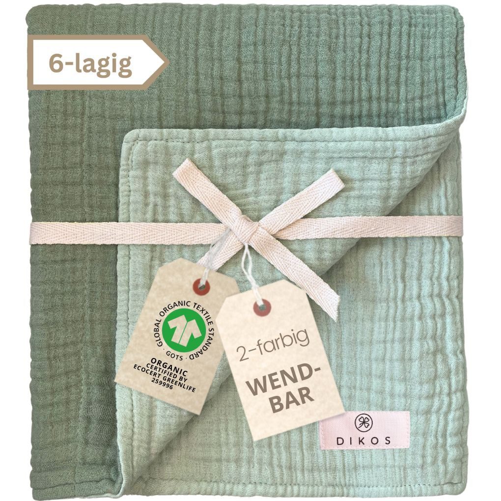 Babydecke Musselin Babydecke 6-lagig gekreppt, 100% GOTs Bio-Baumwolle, DIKOS, PREMIUM Qualität, 70x100 cm, atmungsaktiv, nachhaltig, kuschelweich