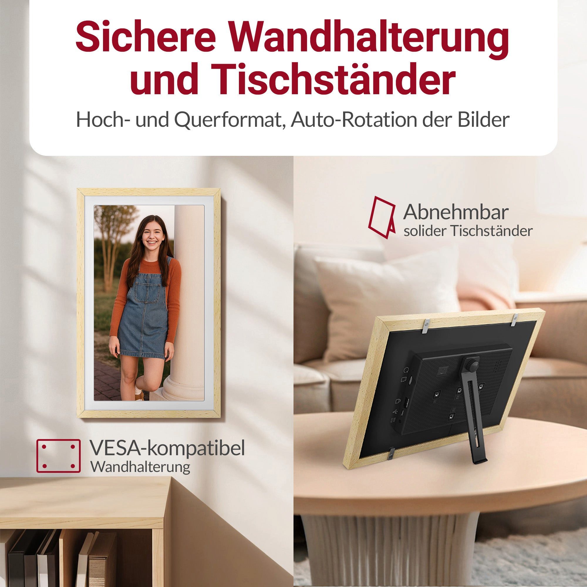 Xoro CPF 14PF -14 Zoll mit App-Steuerung Digitaler Bilderrahmen (35,56 cm/14 ", 1920 × 1080 Pixel, 32 GB, Full‑HD‑Touchdisplay mit WLAN und Bildrotation) – Bild 5 von 5